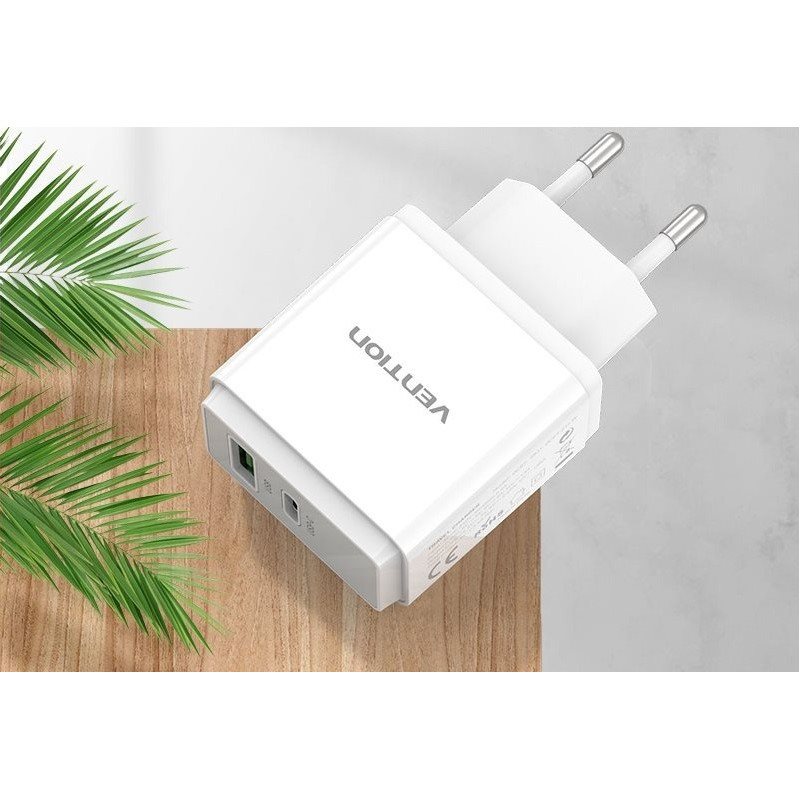 Vention USB-A Quick 3.0 18W + USB-C PD 20W Wall Charger White