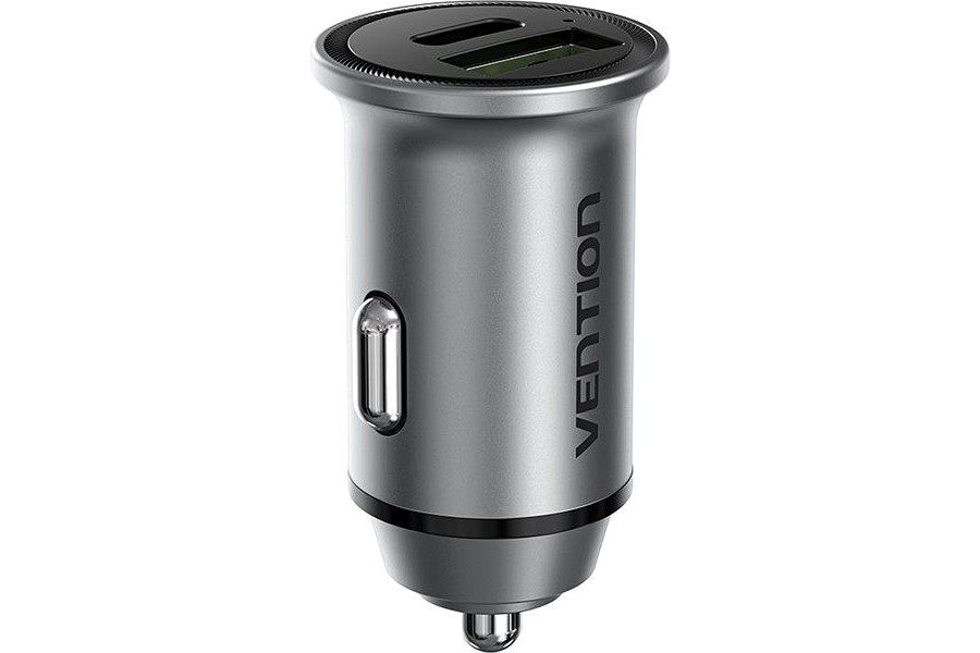 Vention Two-Port USB A+C (18W/20W) Car Charger Gray Mini Style Aluminium Alloy Type Vention Two-Port USB A+C (18W/20W) Car Charger Gray Mini Style Aluminium Alloy Type