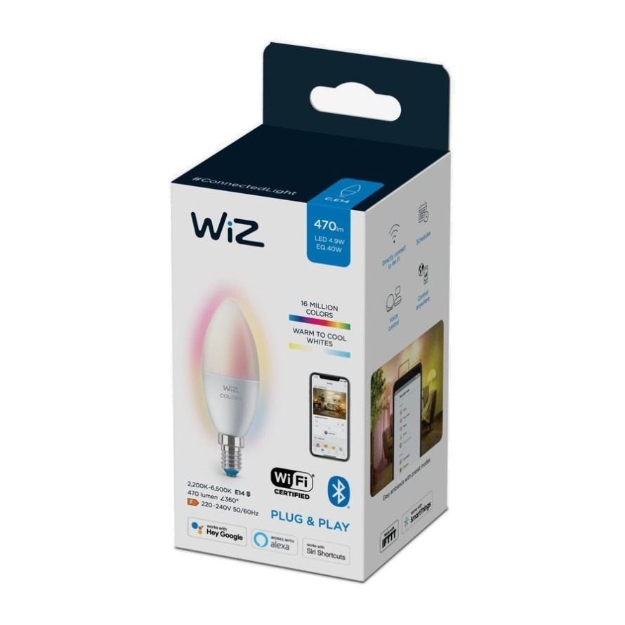 Smart LED žiarovka 3× WIZ LED 4,9 W C37 E14 RGB