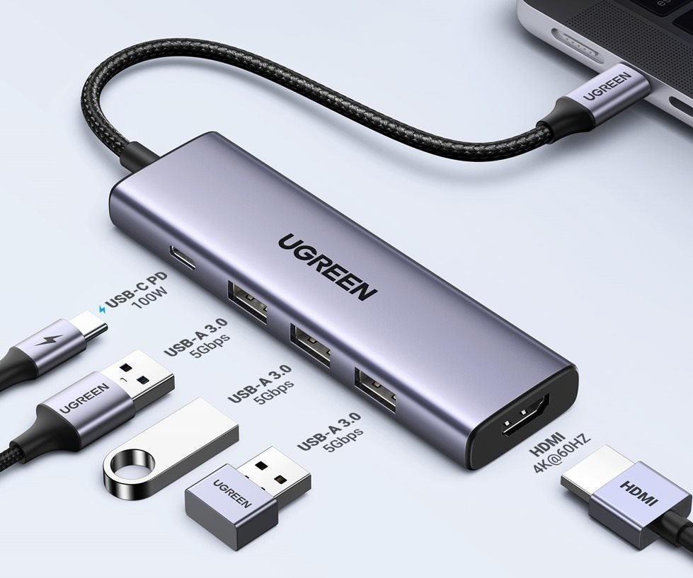 UGREEN USB-C to HDMI+3*USB 3.0 A+PD Power Converter 5 in 1