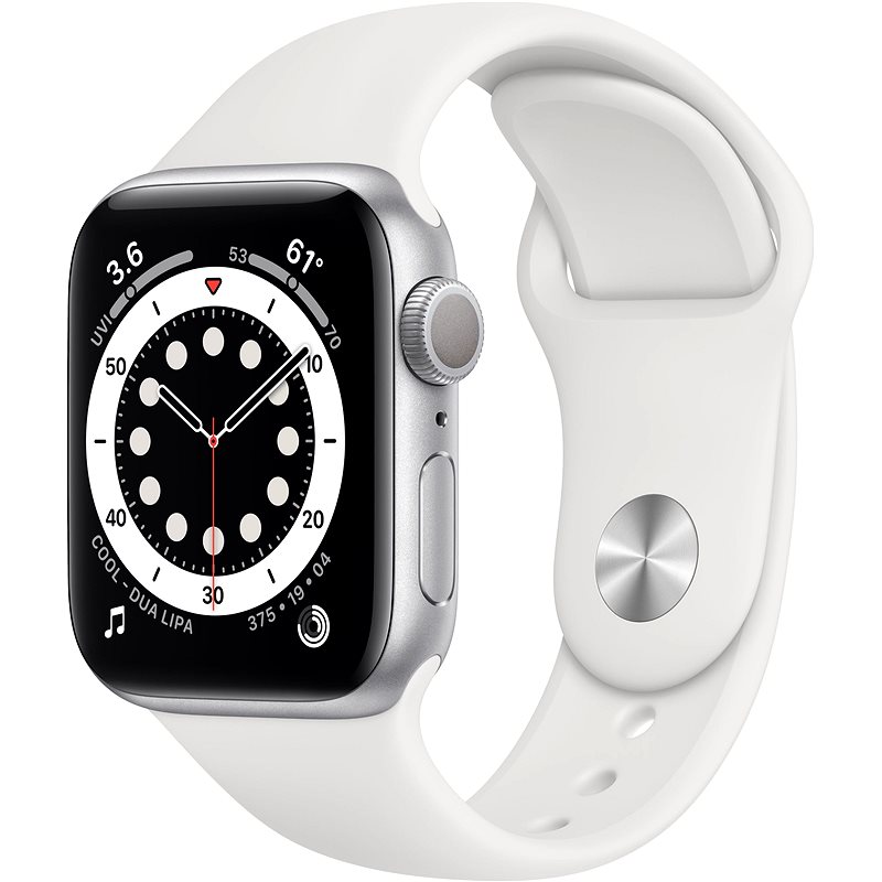 Apple Watch Series 6 40mm Stříbrný hliník s bílým sportovním řemínkem - Chytré hodinky
