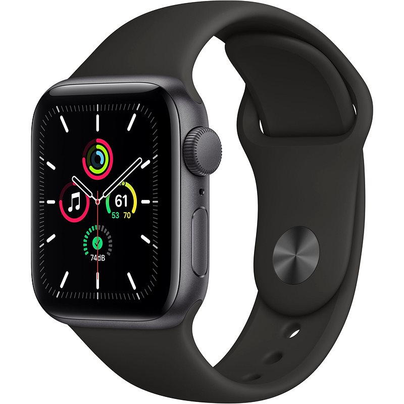 Apple Watch SE 44mm Vesmírně šedý hliník s černým sportovním řemínkem - Chytré hodinky