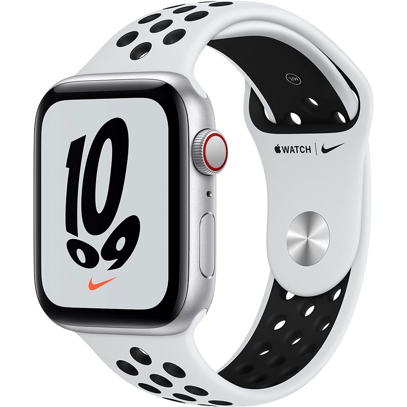 Apple Watch Nike SE Cellular 44mm Stříbrný hliník s platinovým/černým sportovním řemínkem Nike - Chytré hodinky