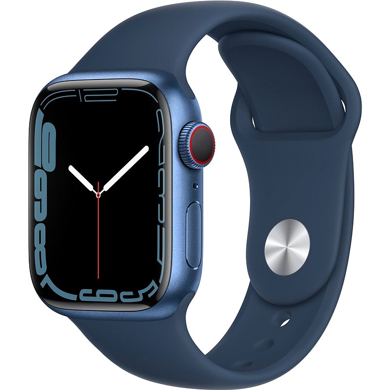 Apple Watch Series 7 41mm Cellular Modrý hliník s hlubokomořsky modrým sportovním řemínkem - Chytré hodinky