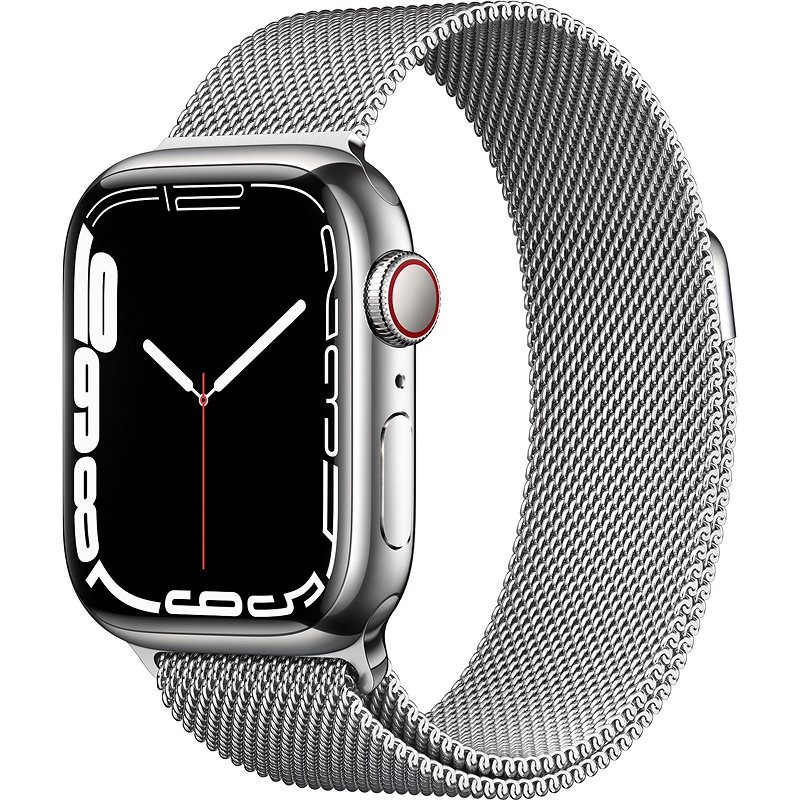 Apple Watch Series 7 41mm Cellular Stříbrný nerez se stříbrným milánským tahem - Chytré hodinky