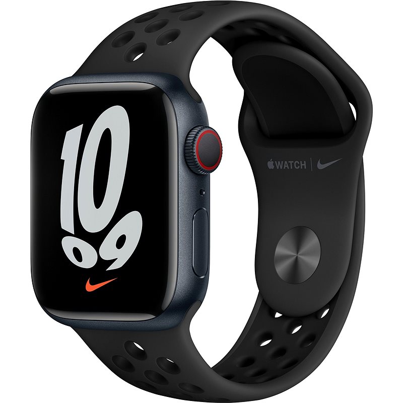 Apple Watch Nike Series 7 41mm Cellular Temně inkoustový hliník s antracitovým/černým sportovním řem - Chytré hodinky