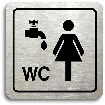

Accept Piktogram "umývárna, WC ženy" (80 × 80 mm) (stříbrná tabulka - černý tisk)