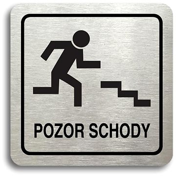 

Accept Piktogram "pozor schody" (80 × 80 mm) (stříbrná tabulka - černý tisk)