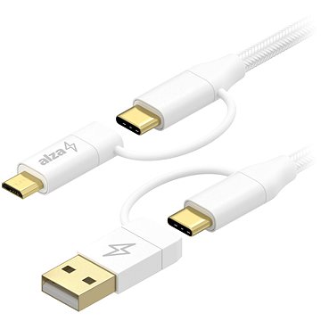 AlzaPower MultiCore 4in1 USB 1m bílý - Datový kabel