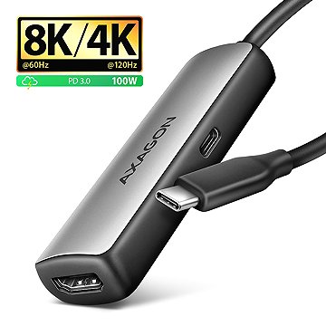 

AXAGON RVC-HI8KPD, USB-C -> HDMI 2.1 adapter, 8K/60Hz, 4K/144Hz, HDR10+, PD 100W