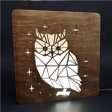 

AMADEA Dřevěná lampička s motivem sovy, velikost 20 cm, s LED osvětlením s trafem na 12V