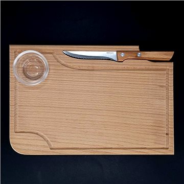 

AMADEA Dřevěné prkénko na steak s nožem a miskou, masivní dřevo, 30x20x1,5 cm