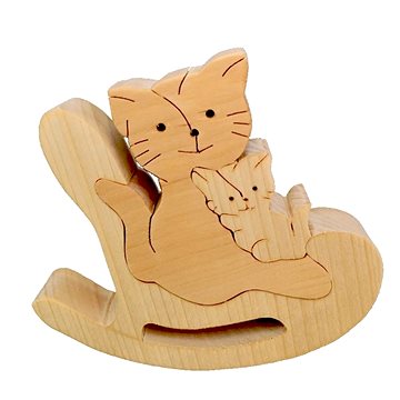 

AMADEA Dřevěné puzzle houpací kočka, masivní dřevo dvou druhů dřevin, 14x11,5x3 cm