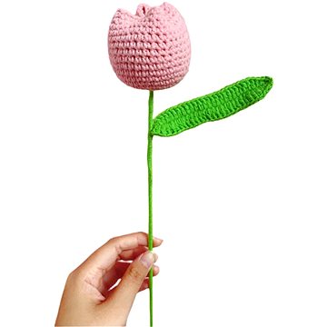 

ANNAM Háčkovaná květina Světle růžový tulipán, 7 × 33 cm