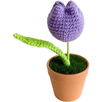 

ANNAM Háčkovaná květina v květináči fialový tulipán, 7 × 14 cm