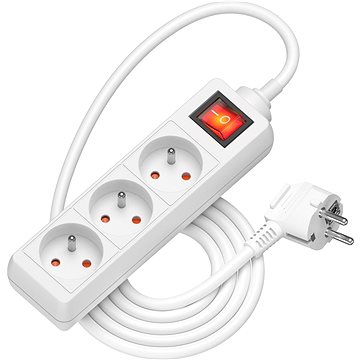 

AlzaPower prodlužovací přívod 230V 3 zásuvky vypínač 1.5m bílý