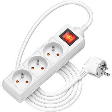 

AlzaPower prodlužovací přívod 230V 3 zásuvky vypínač 2m bílý