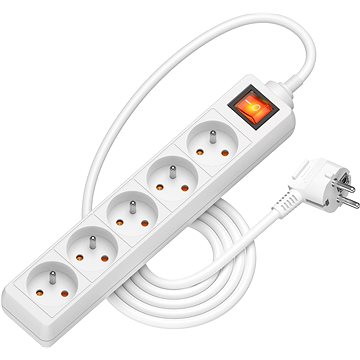 

AlzaPower prodlužovací přívod 230V 5 zásuvek vypínač 2m bílý