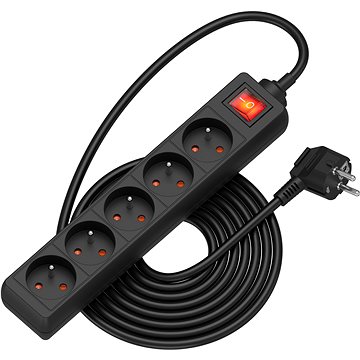 

AlzaPower prodlužovací přívod 230V 5 zásuvek vypínač 5m černý