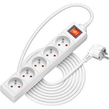 

AlzaPower prodlužovací přívod 230V 5 zásuvek vypínač 5m bílý