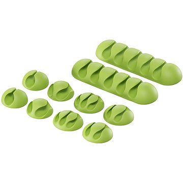 AlzaPower Cable Clips Mix 10 pcs zelený