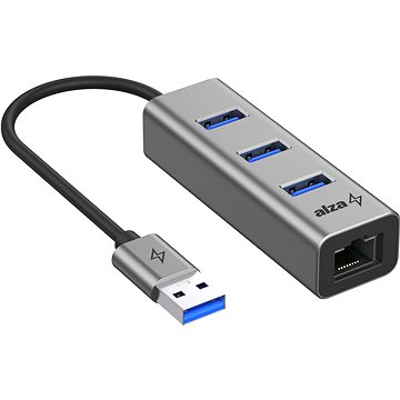 

AlzaPower Metal USB hub USB-A (M) na 3× USB-A 3.0 (F) s RJ45 vesmírně šedý