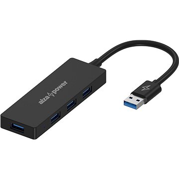 AlzaPower FlatCore USB-A (M) na 4× USB-A 3.0 (F) černý - USB Hub