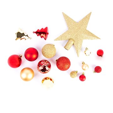 

FÉÉRIC LIGHTS AND CHRISTMAS Vánoční ozdoby - koule s hvězdou, zlaté a červené, 44 ks