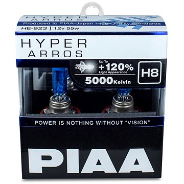 

PIAA Hyper Arros 5000K H8 + 120%. jasně bílé světlo o teplotě 5000K, 2ks