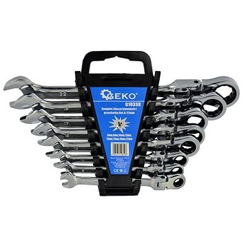 

GEKO Klíče ráčnové očkoploché s kloubem, sada 8 ks, 8-22 mm, plast. držák