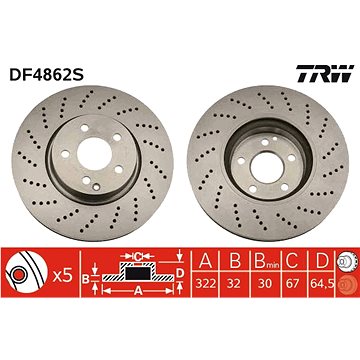 

TRW Brzdový kotouč DF4862S, sada 2 ks