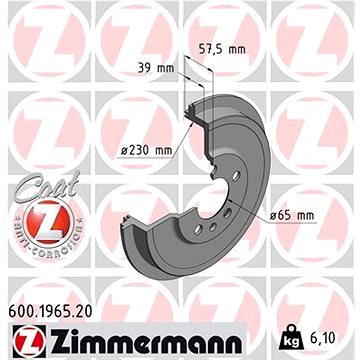 

ZIMMERMANN Brzdový buben 600.1965.20