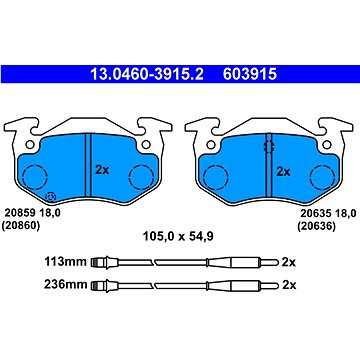 

ATE 603915 Sada brzdových destiček 13.0460-3915.2