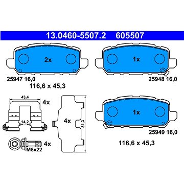 

ATE 605507 Sada brzdových destiček 13.0460-5507.2