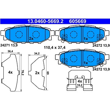 

ATE 605669 Sada brzdových destiček 13.0460-5669.2