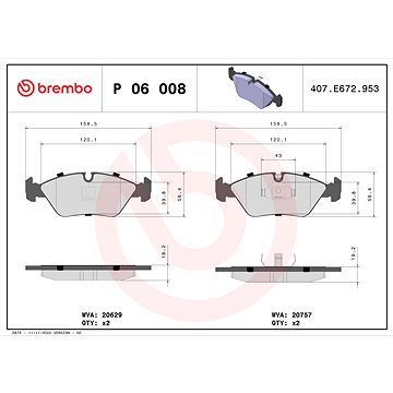 

BREMBO Sada brzdových destiček P 06 008