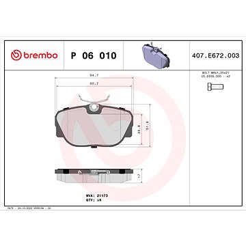 

BREMBO Sada brzdových destiček P 06 010