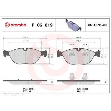 

BREMBO Sada brzdových destiček P 06 019