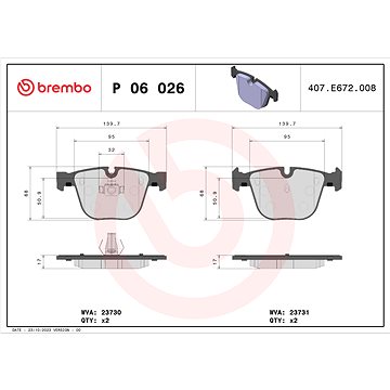 

BREMBO Sada brzdových destiček P 06 026