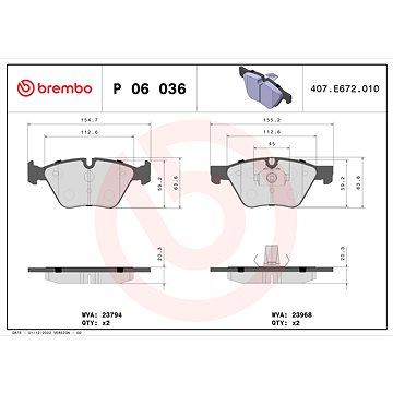 

BREMBO Sada brzdových destiček P 06 036