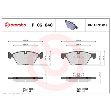 

BREMBO Sada brzdových destiček P 06 040X