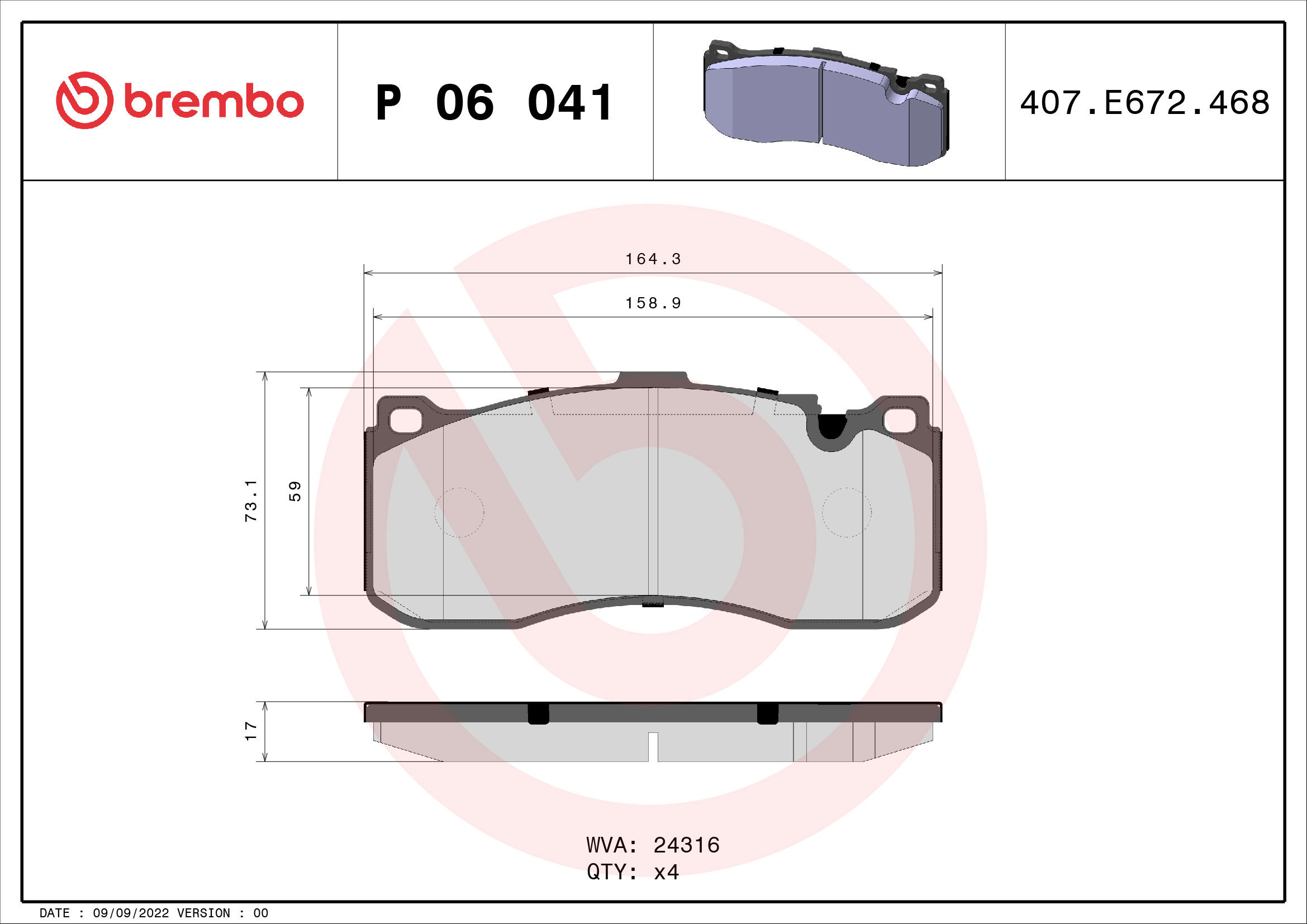 

BREMBO Sada brzdových destiček P 06 041