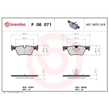

BREMBO Sada brzdových destiček P 06 071X