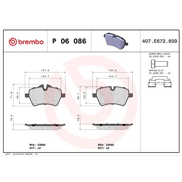 

BREMBO Sada brzdových destiček P 06 086