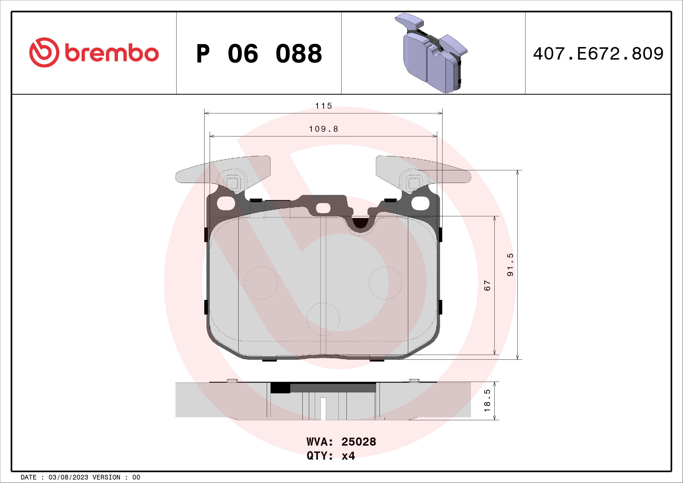 

BREMBO Sada brzdových destiček P 06 088