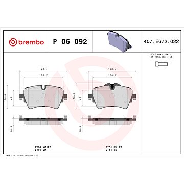 

BREMBO Sada brzdových destiček P 06 092
