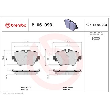

BREMBO Sada brzdových destiček P 06 093