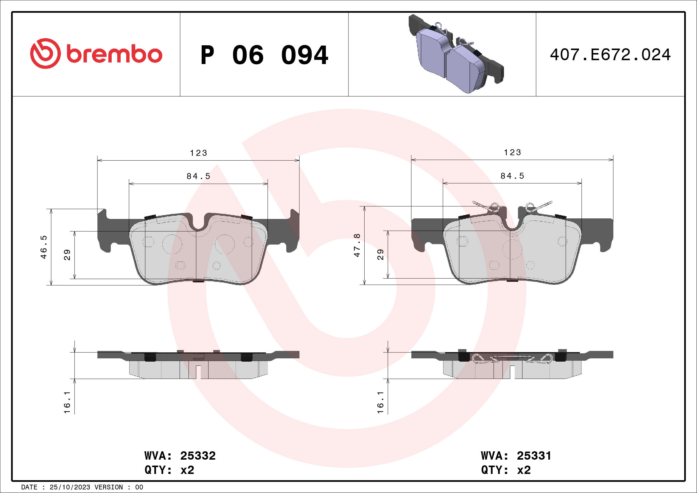 

BREMBO Sada brzdových destiček P 06 094