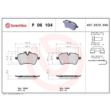 

BREMBO Sada brzdových destiček P 06 104