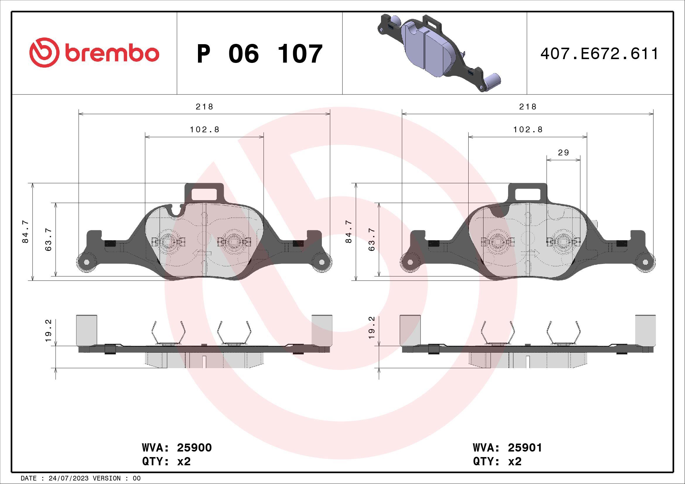

BREMBO Sada brzdových destiček P 06 107